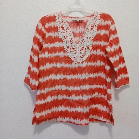 Jones New York Sport Petite 100% linen Tie Dye Boho Blouse size M - Picture 8 of 10